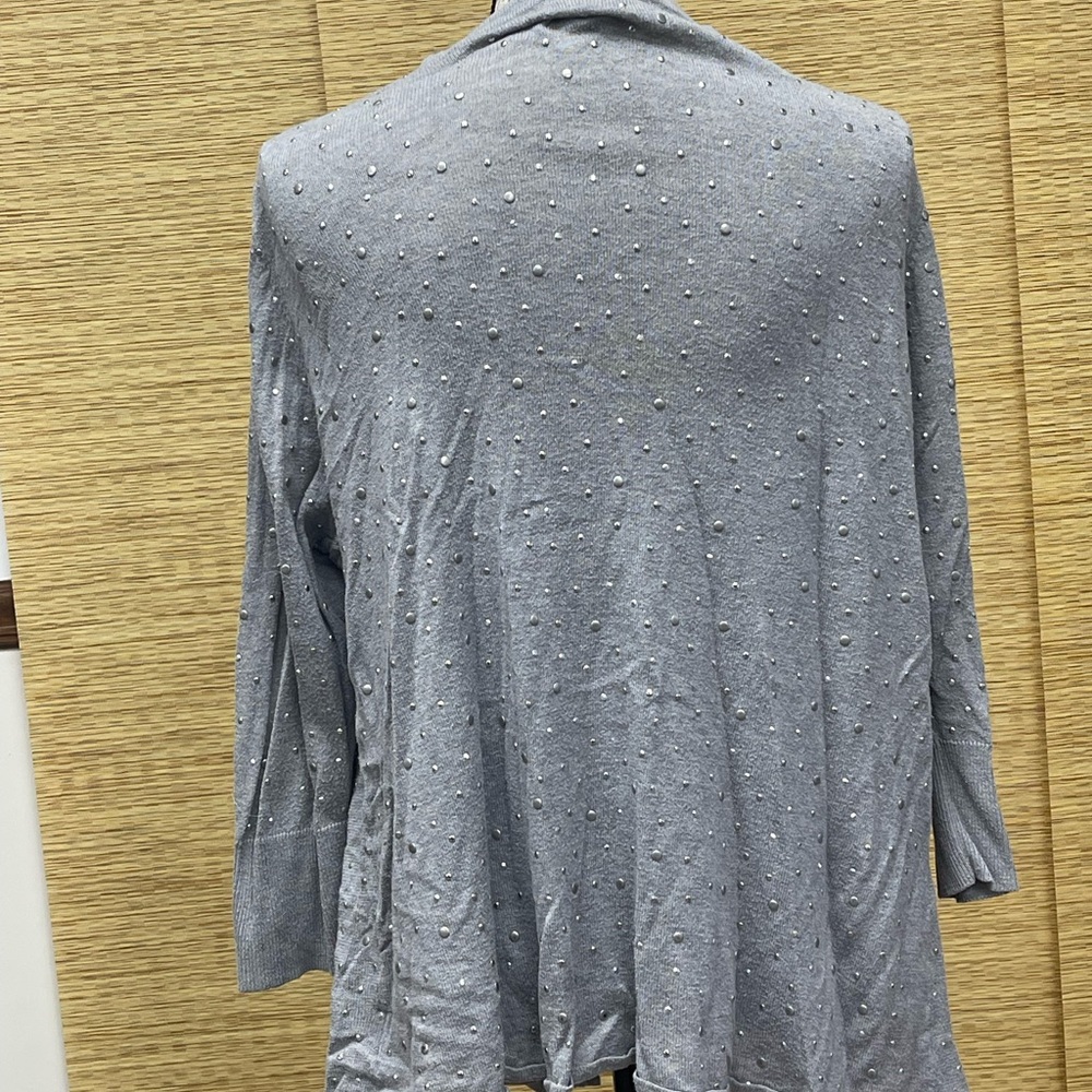 Laura Ashley Gray Cardigan with Rhinestone Details - Picture 2 of 3
